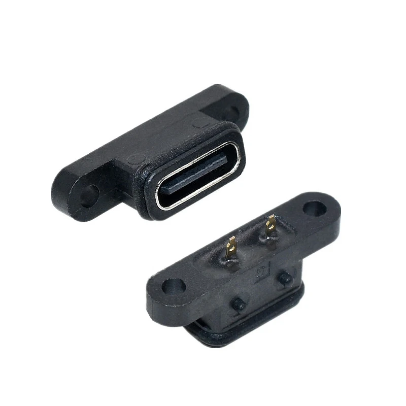 

5pcs USB 3.1 Connector Type-C 2Pin 2 Welding Wire Female Waterproof Female Socket With Screw Hole Rubber Ring Fast Charging Port