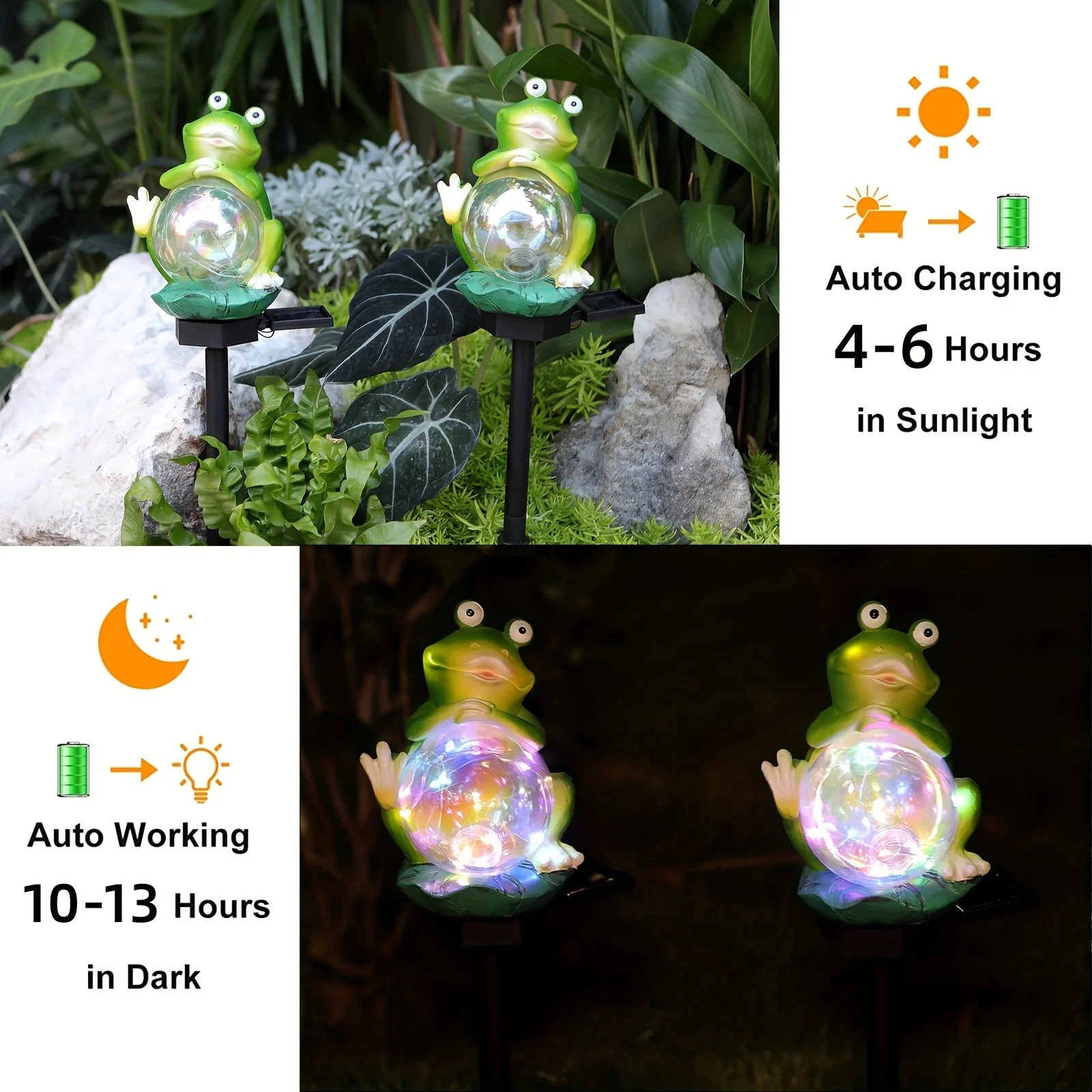 Garden Statues-Solar Decor Lights-Solar Frogs- Outdoor Lawn Frog for Pathway Balcony, Yard, Patio