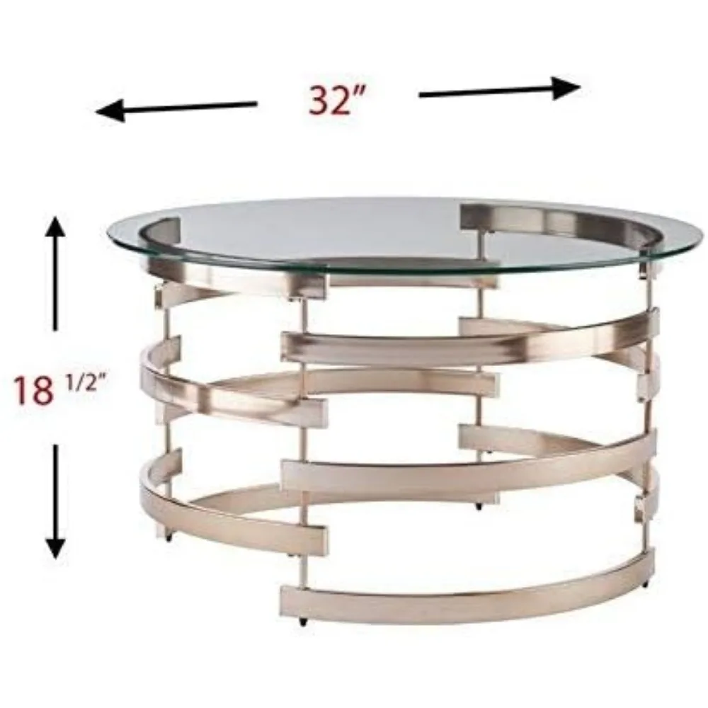 Belmar Eigentijdse Salontafel Met Ronde Glazen Bovenkant, 32d X 32W X 18.5H In, Champagne