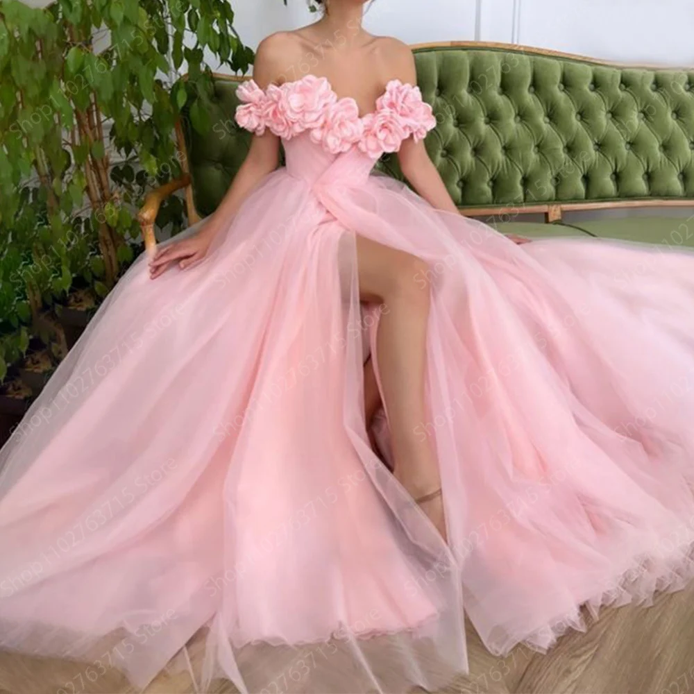 Elegant Long Pink Prom Dresses for Women Tulle Floor-Length A-Line Prom Party Wedding Gala Dress Special Events Maxi 2024