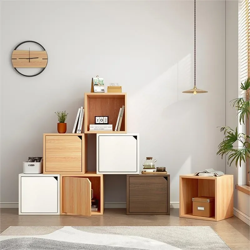Modular Lattice Storage Cabinet Bookshelf with Glass Door Simple Step Locker Square Bookcase for Home Office Organization