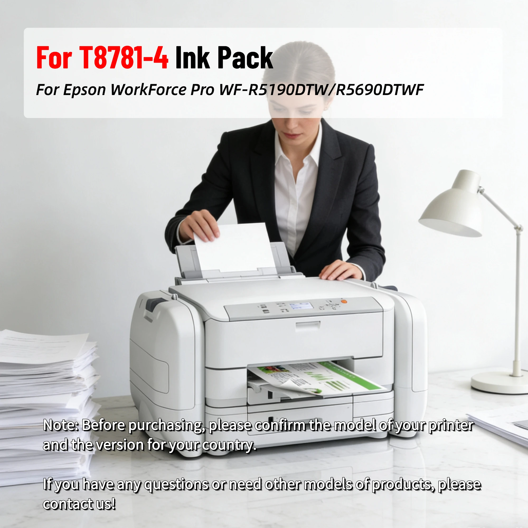 GACINK for Epson T8781 T8782 T8783 T8784 Ink Bag with Pigment Ink and Chip for EUR Epson Workforce Pro Wf-R5190Dtw Wf-R5690Dtwf