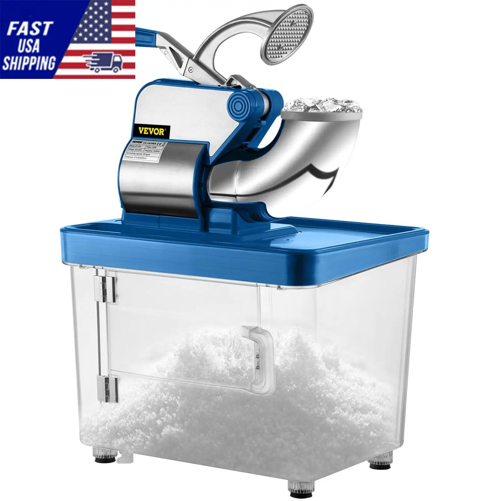 110V Commercial Ice Crusher 440LBS/H, ETL Approved 300W Electric Snow Cone Machine with Dual Blades, Stainless Steel Shave