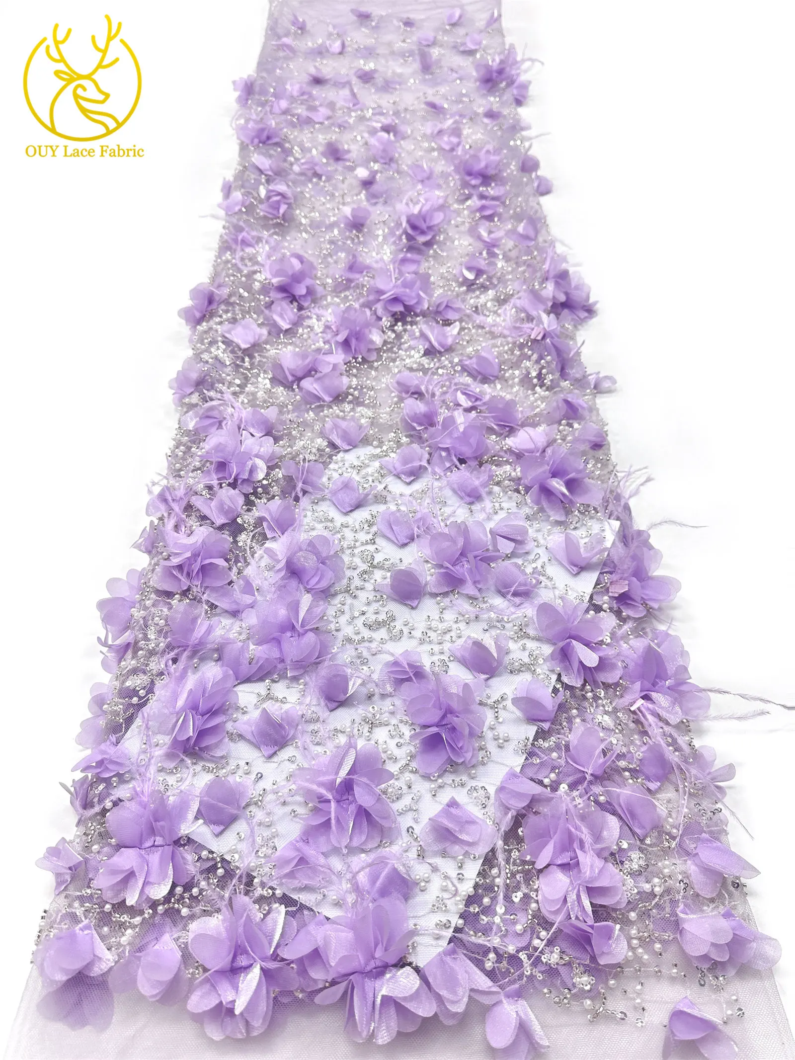 Eleganter handgefertigter 3D-Applikations-Spitzenstoff 2026, hochwertige französische Pailletten-Tüllspitze für Hochzeits- und Partykleider, 5 Yards – Detail 17
