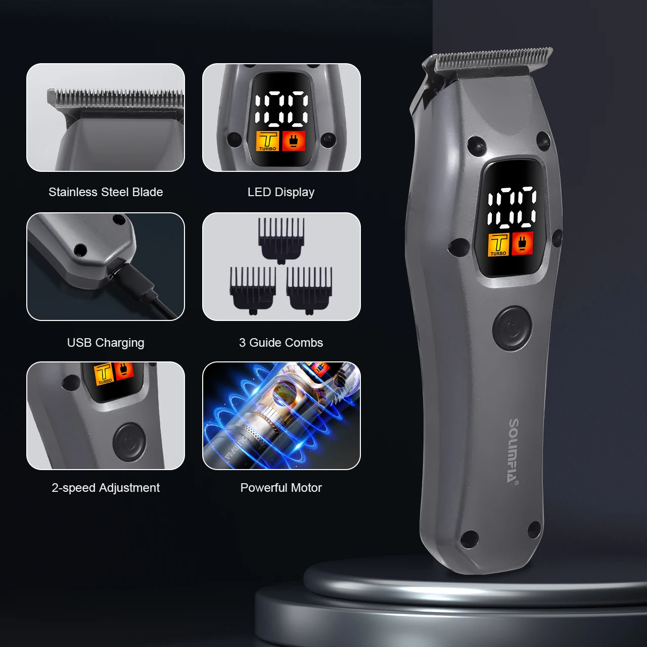 Solimpia Retro Hair Salon Electric Clippers for Men Digital Display Haircut Scissors Carving Pompadour New Model