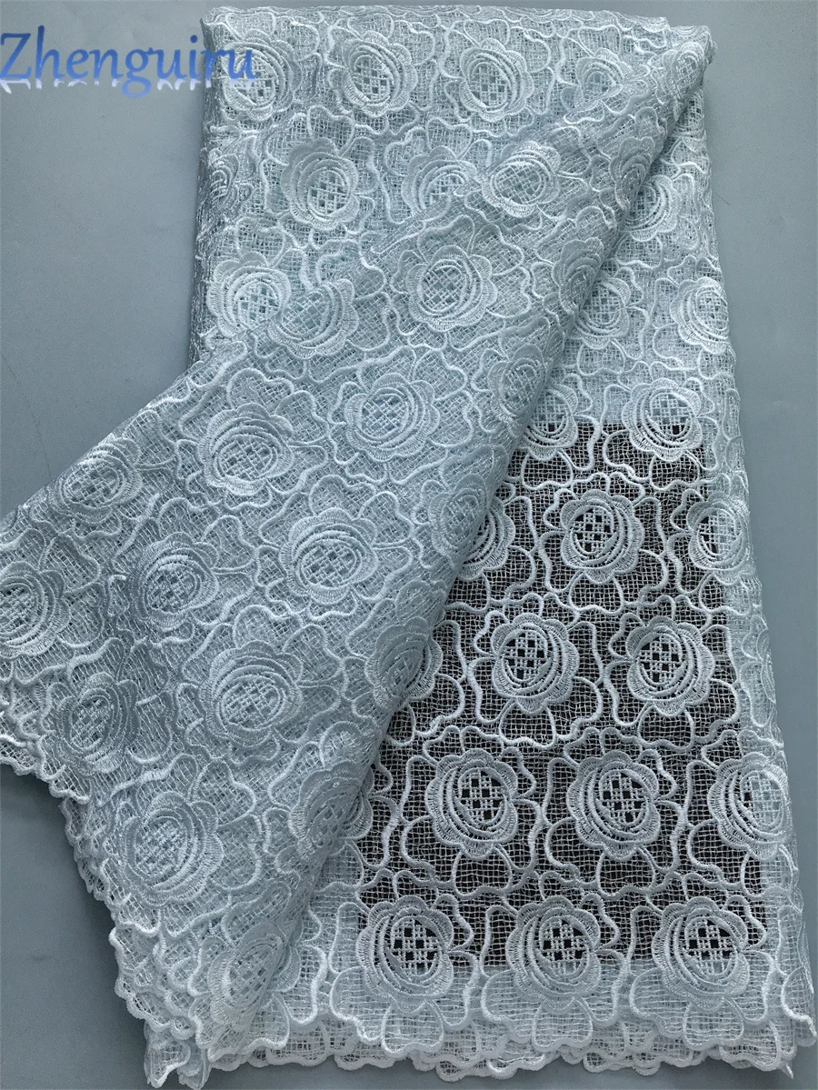 

2025 White Nigerian Guipure Cord Lace Fabric High Quality 5 Yards Knitted Water Soluble African Lace Fabric for Women Sew A4156