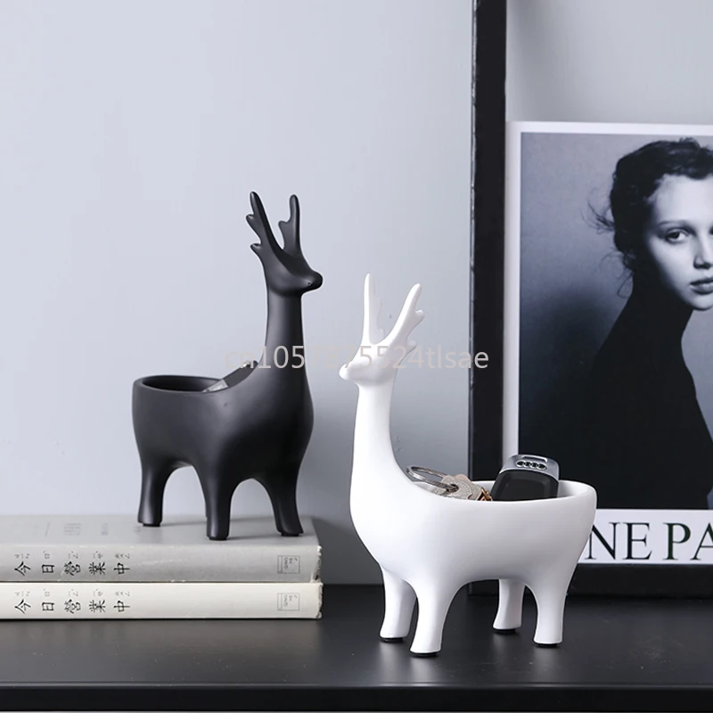 Caja de almacenamiento de joyería con adorno de ciervo, tocador, mesita de noche, chucherías