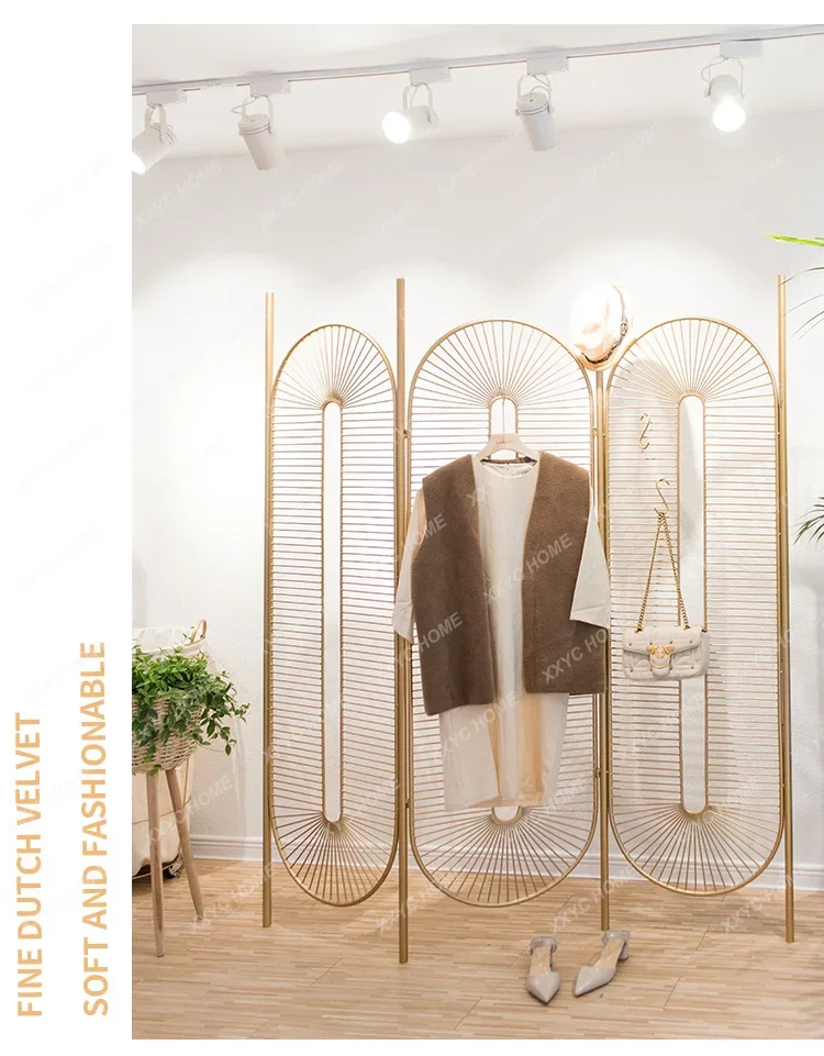 HHHHIron الفن شاشة التقسيم الأوروبي الخفيفة الفاخرة الحديثة الإبداعية للطي المحمول غرفة المعيشة الديكور الذهب أضعاف الشاشة #3