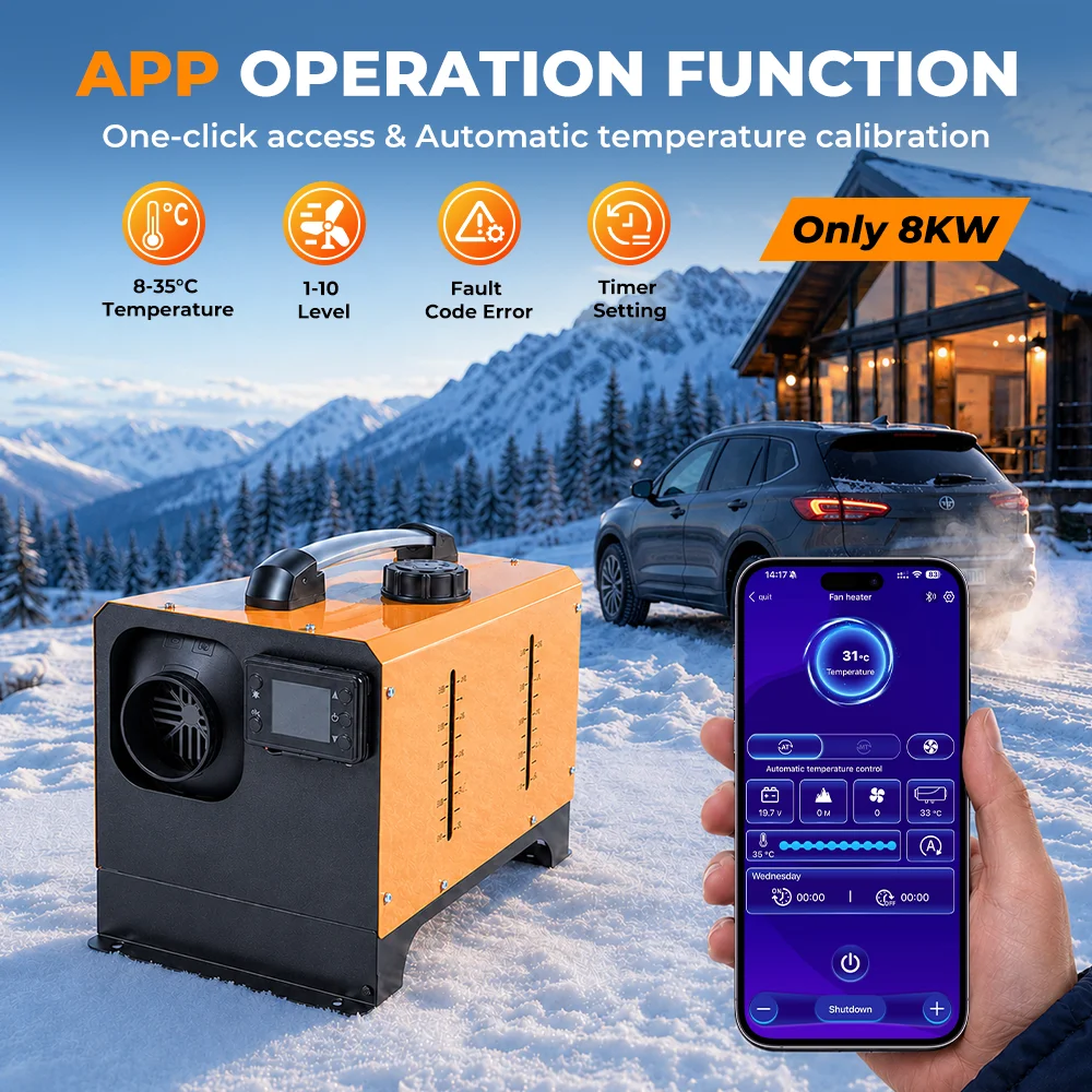 Gearelec 8KW Diesel-Luftheizung 12V 24V Diesel-Standheizung mit APP- und Fernbedienung, Standheizgerät mit Vorheizfunktion, für Wohnmobil, LKW, Camper, Boot