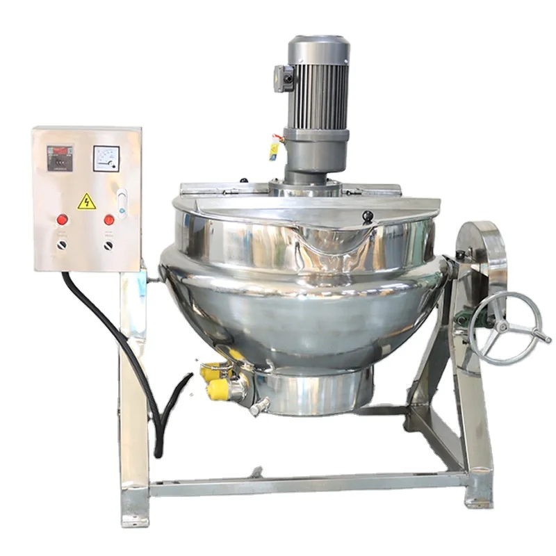 200 Liter Stainless Steel Tiltable Electric Steam Gas Heating Stirring Jacketed Cooking Kettle With Agitator