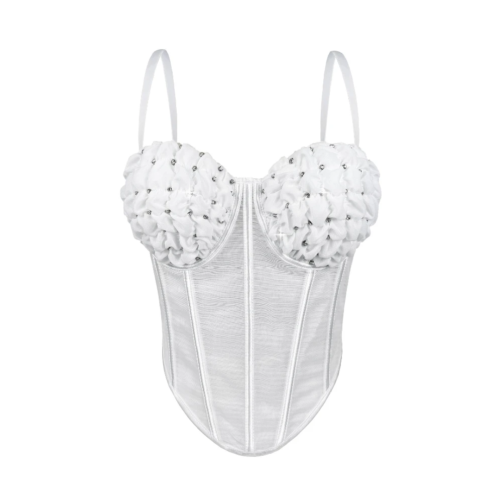 

SsTss сексуальный прозрачный сетчатый топ на бретельках женский элегантный топ с бриллиантами без рукавов с рыбьей косточкой облегающий бюстгальтер-бюстье корсет топы