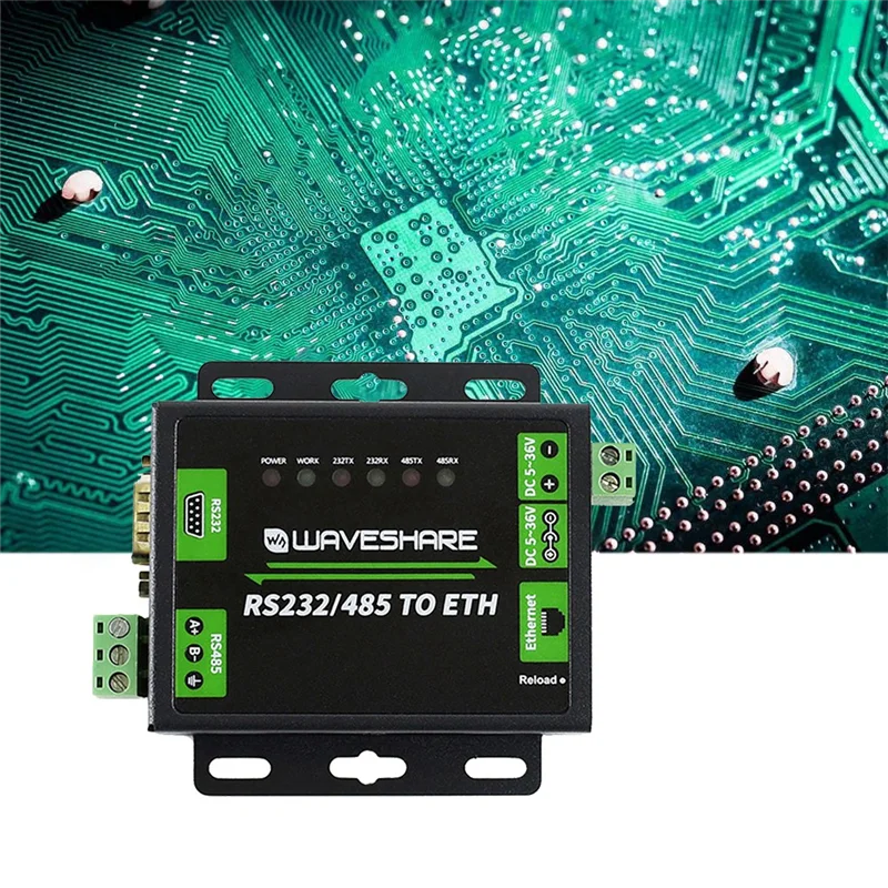 RS232/RS485 to Network Port Module Dual Serial Port ETH RJ45 Industrial Grade Double-sided Transparent Transmission EU Plug