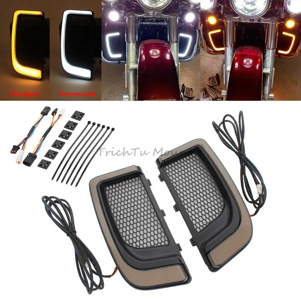 

Motorcycle LED Fairing Lower Grills Turn Signal Running Light Lamp For Harley Touring '15-'19 FLHTKL '14-'20 FLHTK