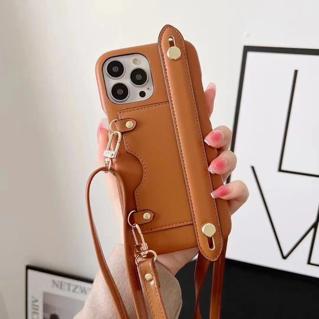 

Luxury Leather Case For iPhone 14 13 12 11 Pro Max Card Holder Crossbody Lanyard Phone Cover