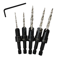 5PCS Adjustable Woodworking Countersink Drill Bit Set Tapered Drill Bit Stop Collars Screw Hole Drill Chamfer Woodworking Tools