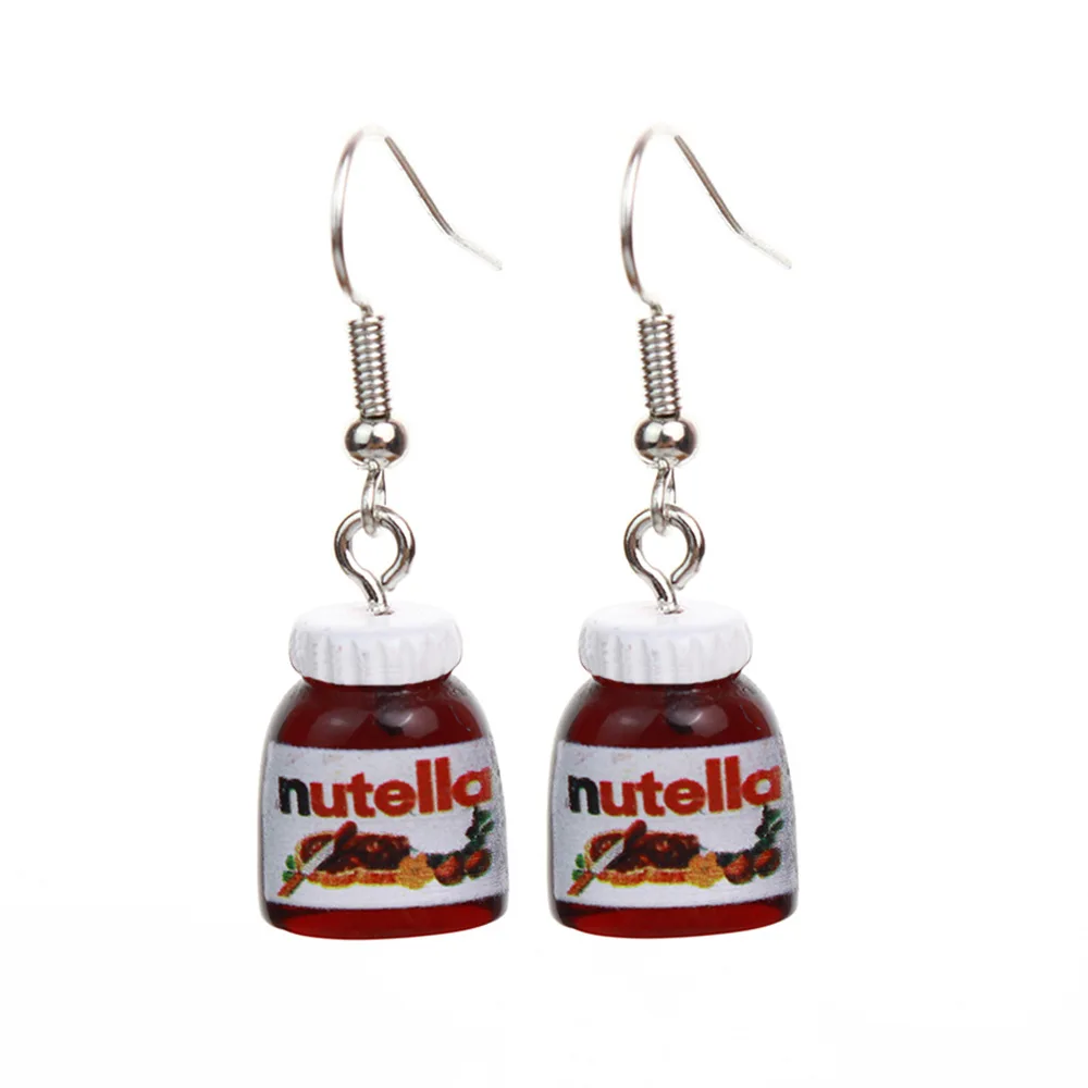 Ovxxons 1 Pair Fashion Creative Fun Mini Simulation Nutella Peanut Butter Chocolate Paste Stereo Resin Earrings Female