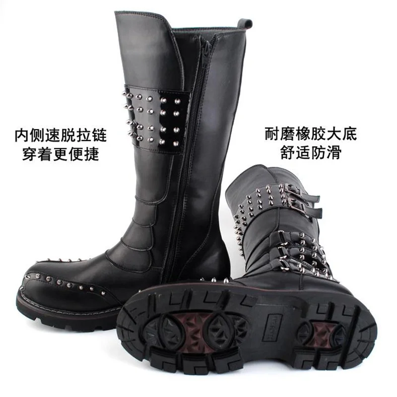 punk Over Knee High Boots Mens Military Boots Natural Cow Leather Men Long Waterproof Snowboots Equestrian Motocycle Boots