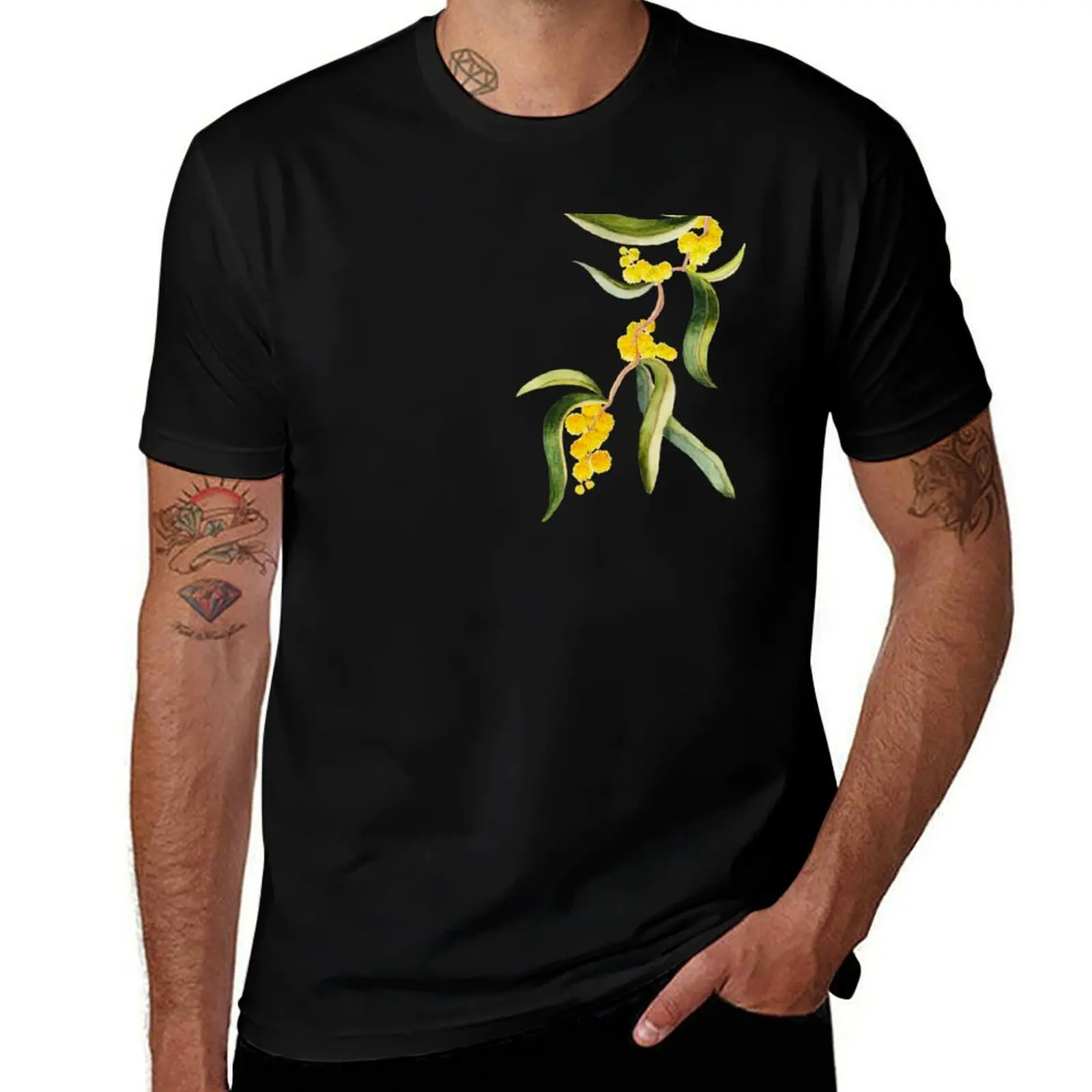 

Golden wattle flowers T-Shirt cotton tshirt 100% cotton t shirt man T-Shirt