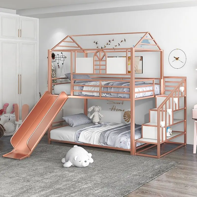 

Bunk beds for children with slide and mother bed, boy high and low princess ladder