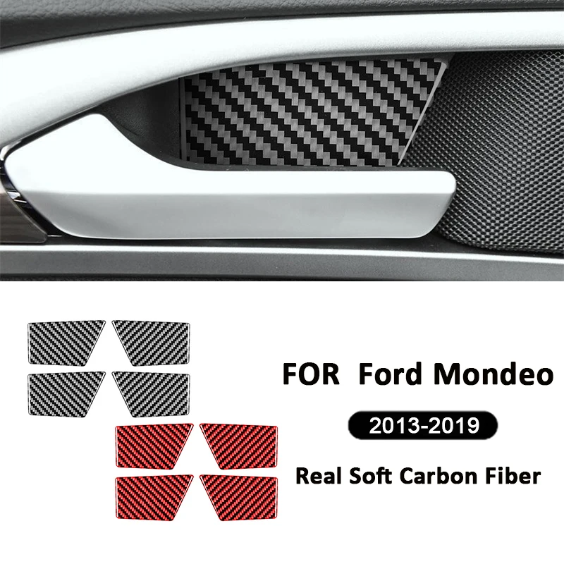 

4PCS For Ford Mondeo 2013-2019 Carbon Fiber Automotive Interior Inner Door Handle Bowl Panel Ring Cover Decoration Sticker