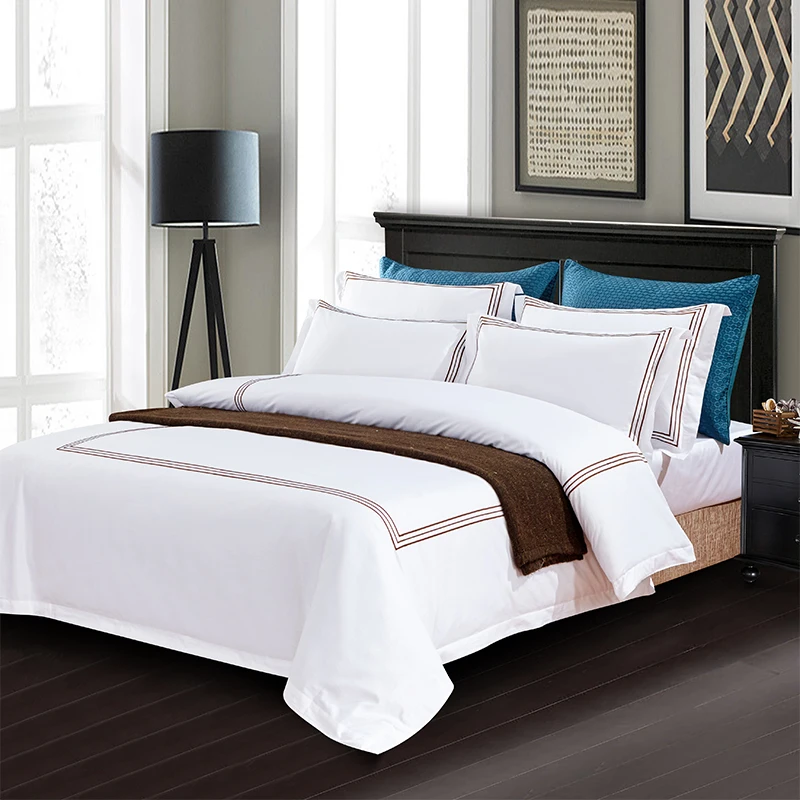3pcs/set Luxury 100% Cotton 5 Stars Hotel  Quilt Cover Pure Cotton Satin Strip Bed Line Duvet Cover Gray  Blue Gold Black