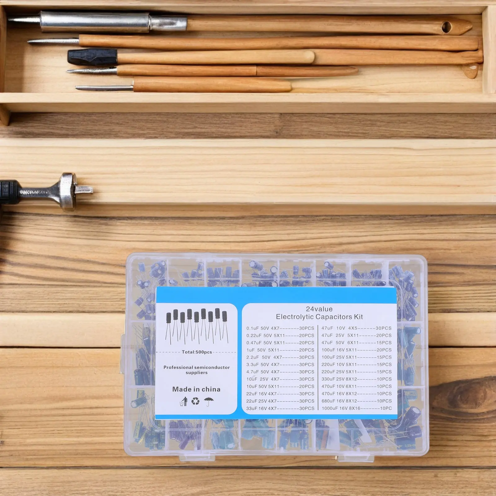 500Pcs Electrolytic Capacitor Assortment Kit Aluminum 0.1uf-1000Uf Heat Resistant Precision for LCD Monitor Radio Circuit Repair