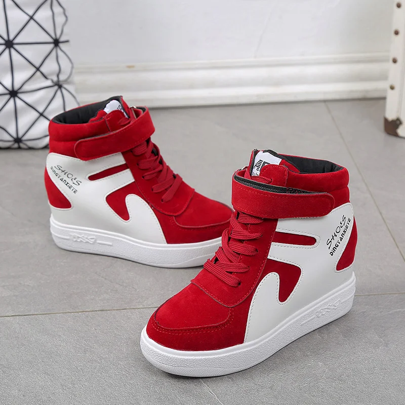 Spring Casual Walking Shoe Wedges Women\'s Sports Vulcanize Shoes High Top Platform Boots for Women Red Sneakers Zapatos De Mujer