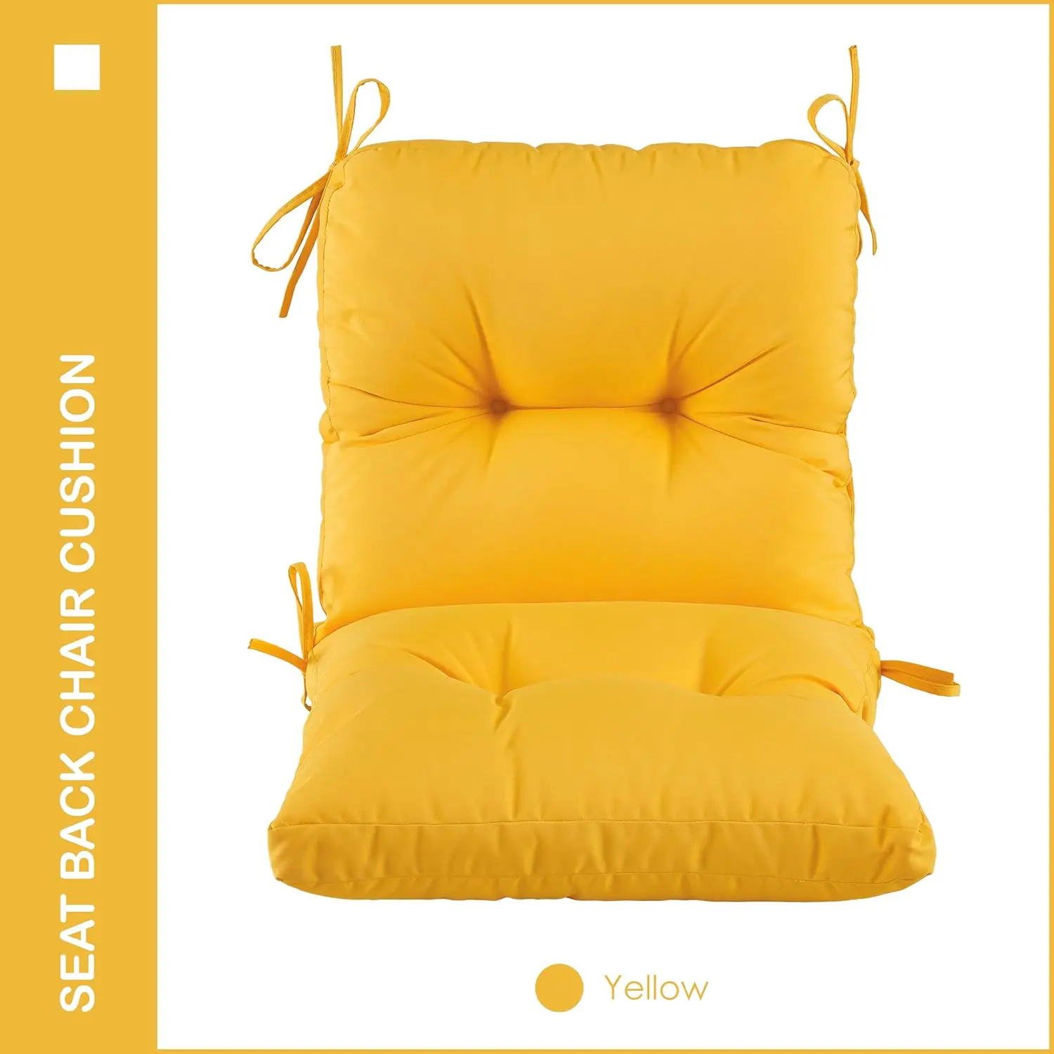 Outdoor/Indoor Chair Cushions Set, Yellow, Waterproof and Tufted with Ties