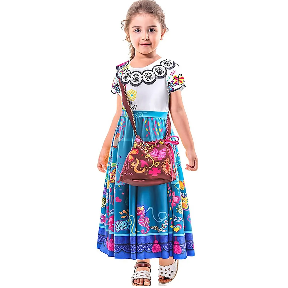 2025 Kids Clothes Encanto Mirabel Same Style Short Sleeve Children's Summer Dress Casual Dresses For Girls Flower Long Dresses