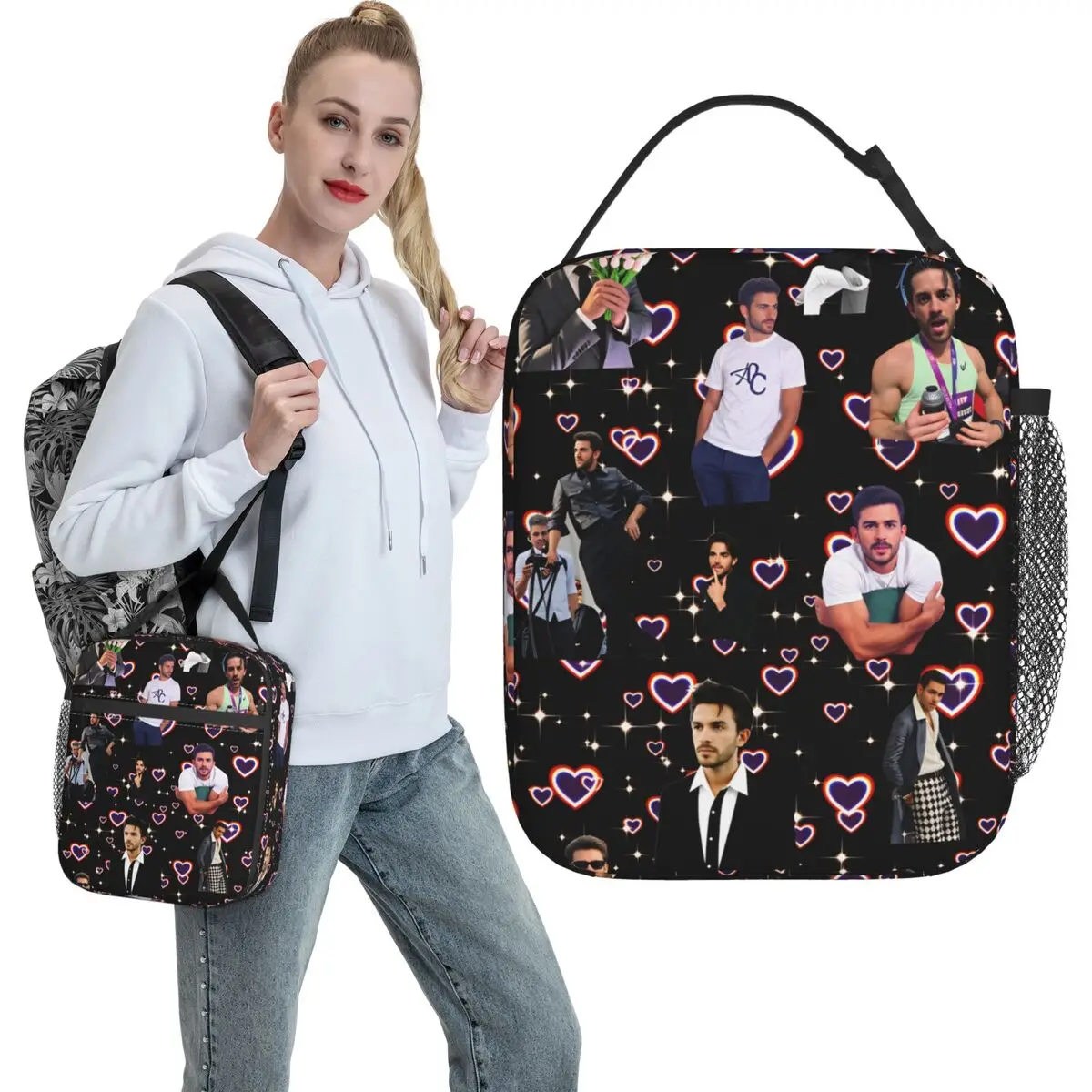 Jonathan Bailey Lunch Bag Picnic Lunch Box For Unisex Vintage Print Thermal Tote Handbags Oxford Portable Zipper Cooler Bag