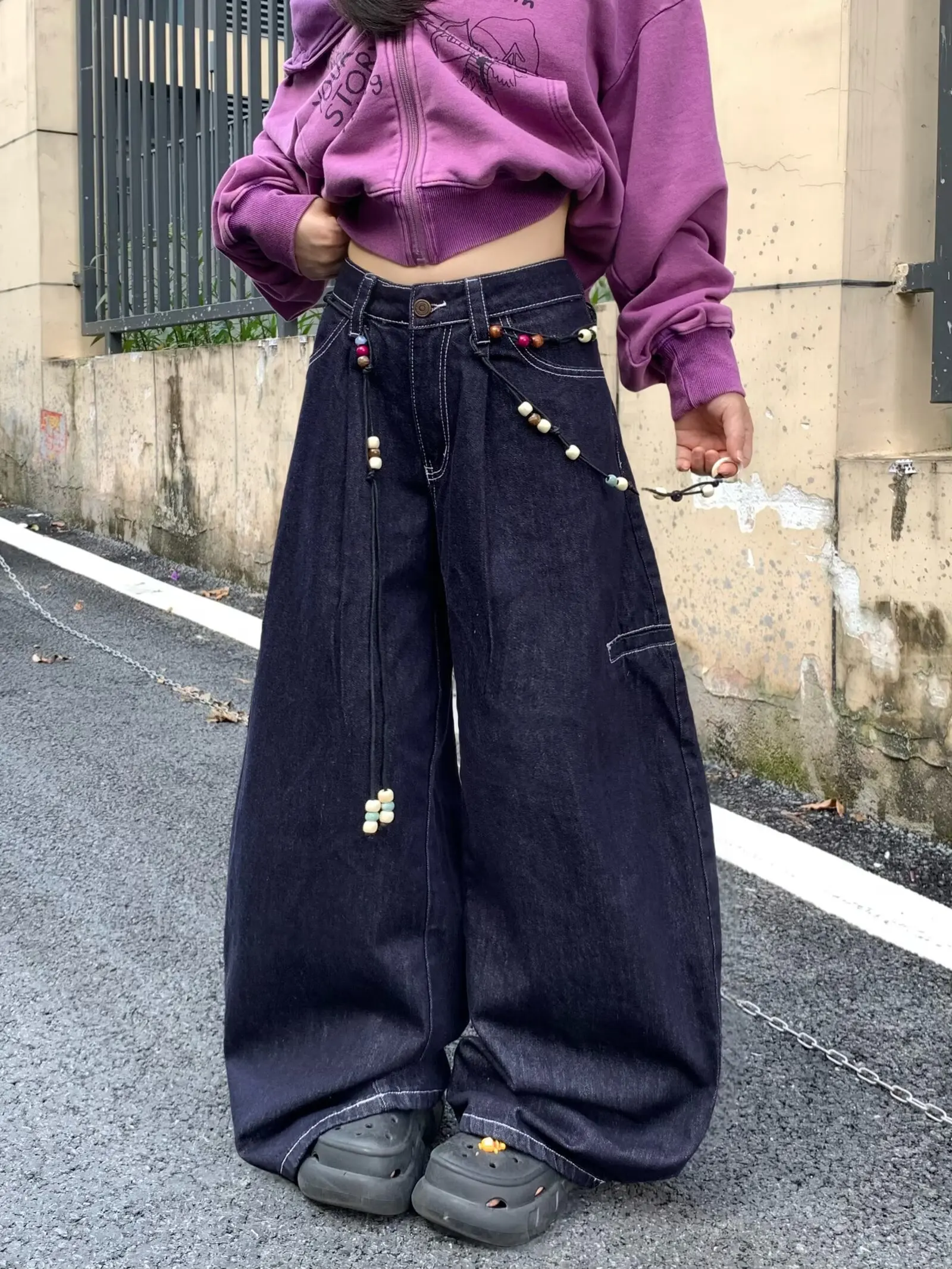 

Джинсы в стиле ретро американского дизайна Bla Knife, широкие, свободного кроя, повседневные, прямого силуэта, для мужчин и женщин