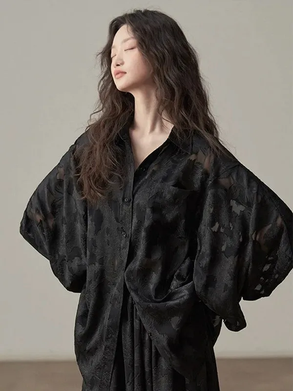 

Retro High-End Floral Embroidery Women's Summer Loose Fit Long Sleeve Sun Protection Shirt plus Size Casual Outerwear