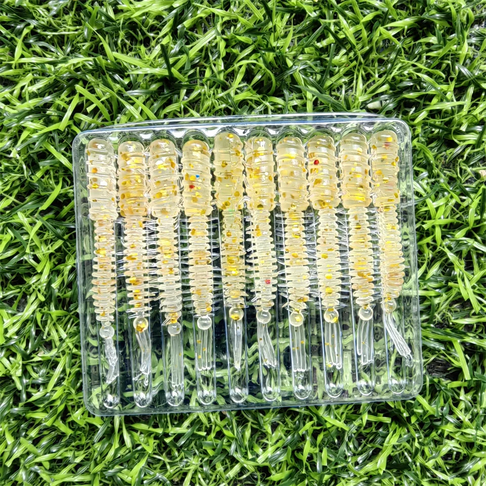 MUKUN Wurmköder, 10 Stück, Mini-Köder, 45 mm, 0,4 g, weicher Silikonköder, künstliche Larve-Gummi-Köder, Wobbler, Bass-Angelköder – Detail 20