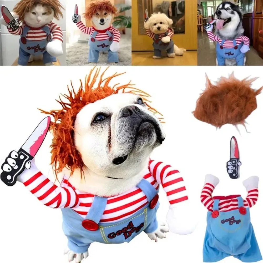 1-4 Piezas Disfraz de Chucky Novedoso para Perros, Accesorios Divertidos para Mascotas, Disfraz de Halloween Aterrador para Gatos