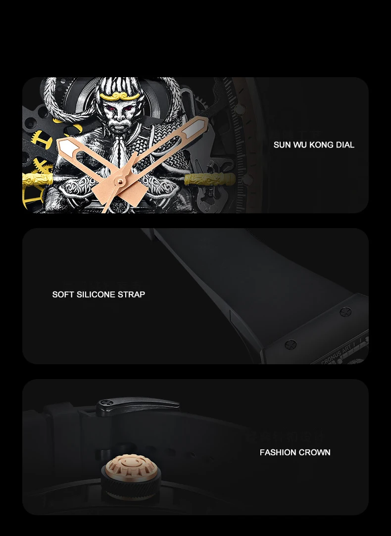 CRONUSART Orologio automatico da uomo 50mm * 42mm Tonneau Orologio da polso meccanico Quadrante scheletrato Cassa luminosa in acciaio al carbonio