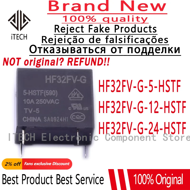 10PCS/Lot HF32FV-G/5-HSTF HF32FV-G/12-HSTF HF32FV-G/24-HSTF DIP-4 New Original Power Relay HF32FV-G-5-HSTF HF32FV-G-12-HSTF