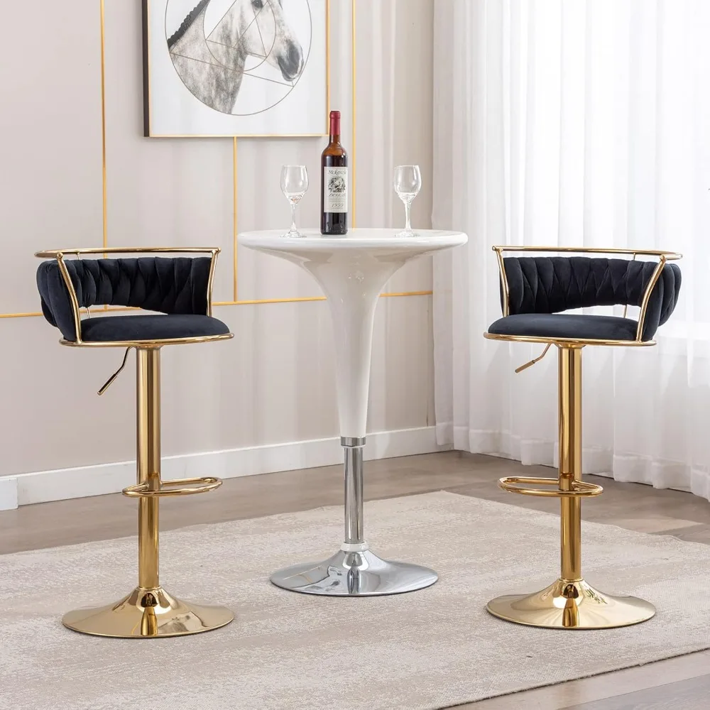 モダンな回転バースツール 3 個セット、ベルベットの高さ調節可能なバースツール ローバック キッチン アイランド カウンター ブラック バーチェア