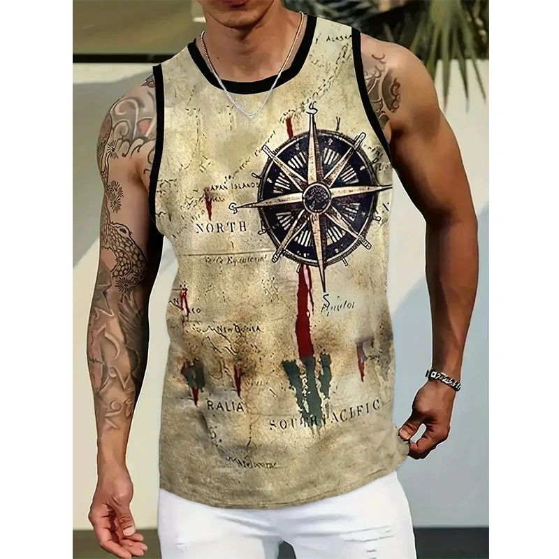 Men's Vintage Shirt Vest Pattern Wing O Neck 3D Outdoor Street Sleeveless Printed Clothing Athletic Casual Big & Tall Tank Top