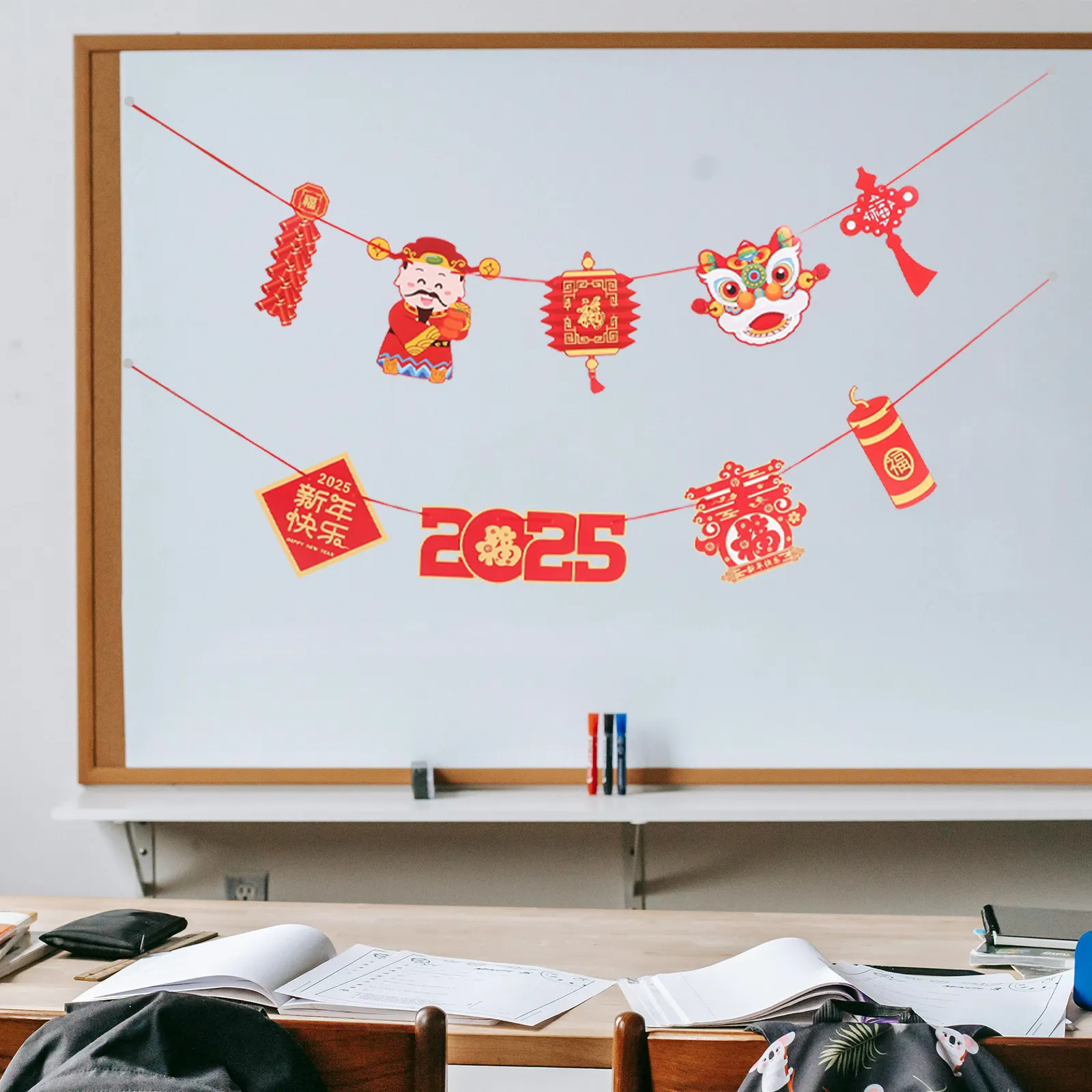 

Набор из 1 яркого китайского новогоднего баннеров-подвесок для самостоятельного украшения, двусторонняя HD-печать, устойчивая к выцветанию, для дома, окон и дверей