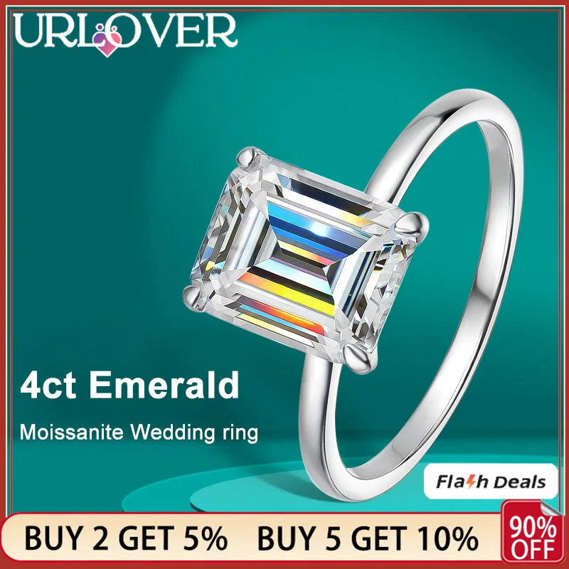 

URLOVER 4ct D Color Moissanite Ring s925 Sterling Sliver Round Cut Lab Diamond Engagement Rings For Women Wedding Band Jewelry