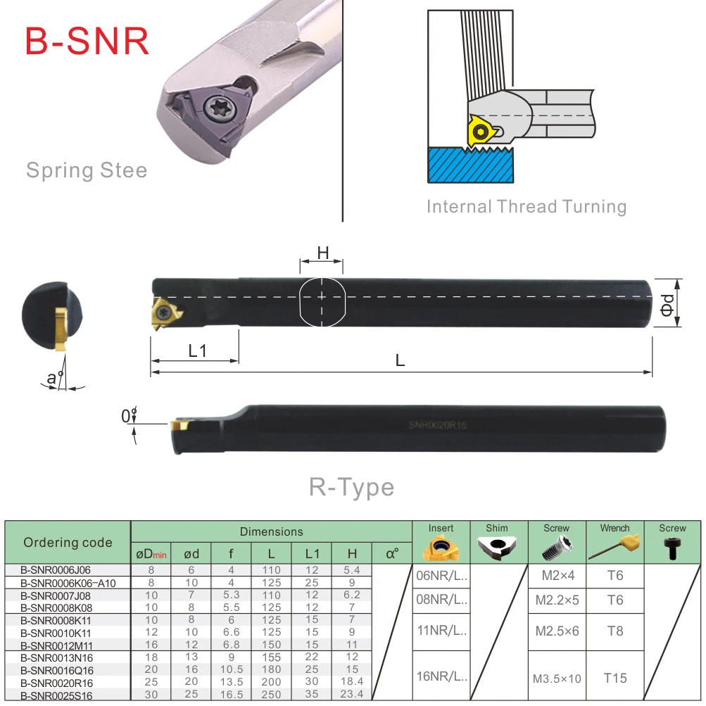 MZG Spring Steel B-SNR SNR0008K11 SNR0012M11 SNR0016Q16 SNR0020R16 SNR0020R22 SNR0025S22 Internal Turning Tool Lathe Cutter 16IR