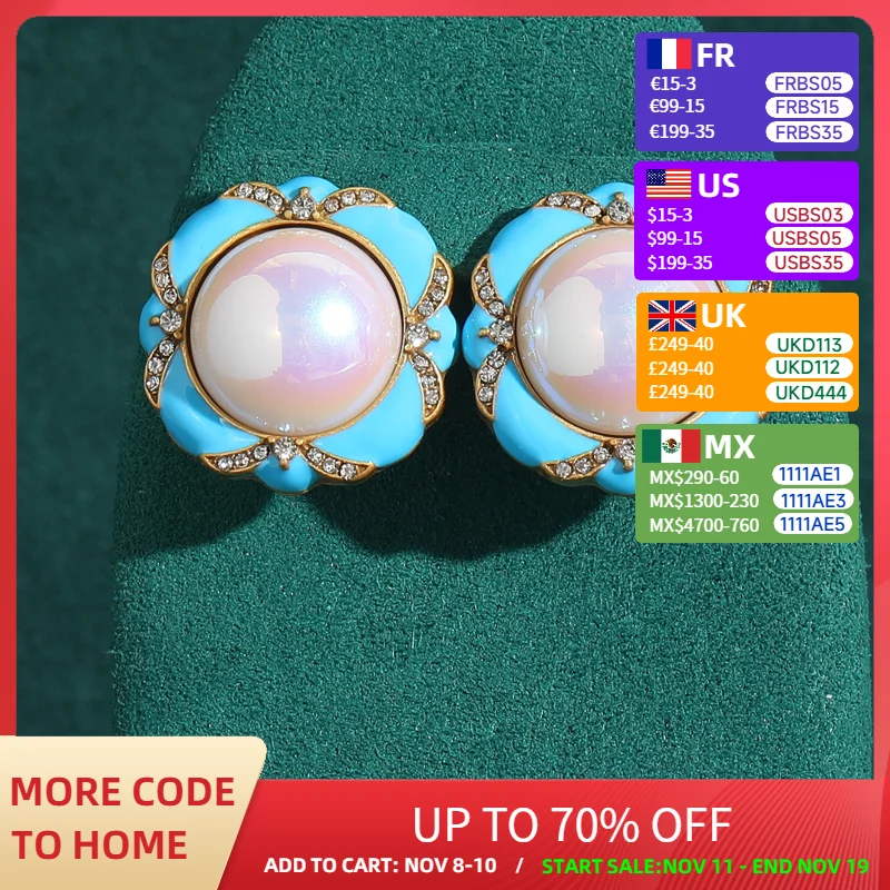 

Wedding Big Stud Pearl Earrings Blue Enamel Shell Gold Color Flower Petal Vintage Antique Jewelry For Women Accessories 2025