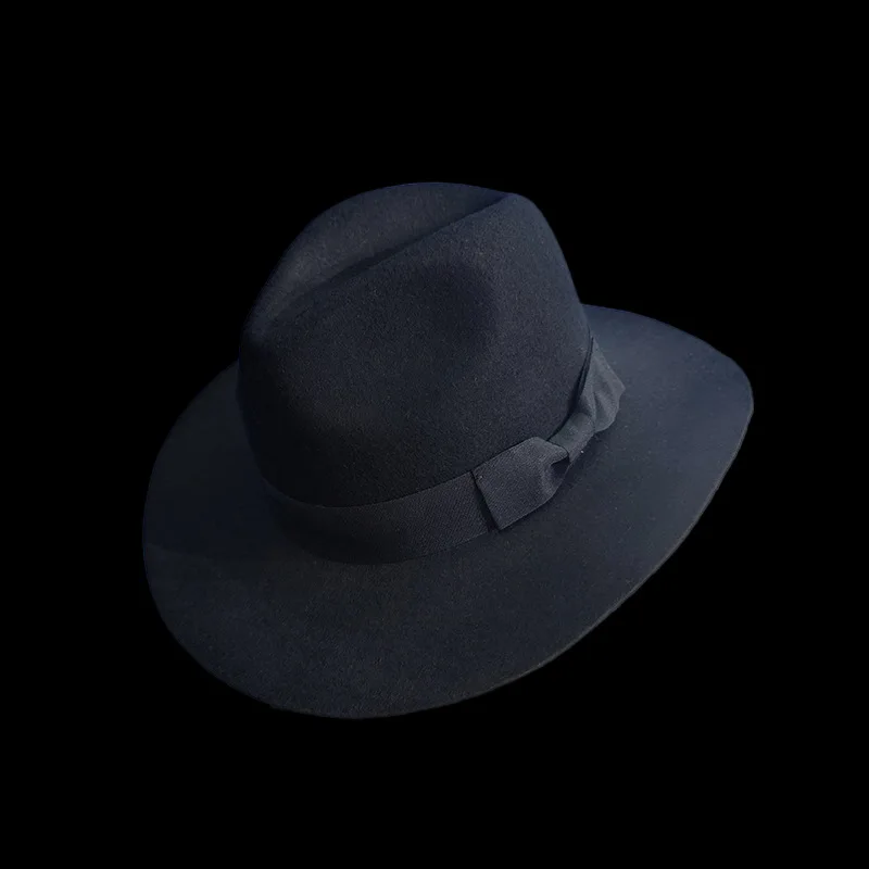 

Fashionable Solid Color British Style Wool Felt Hat with Lining, Black Bow Ribbon Decoration