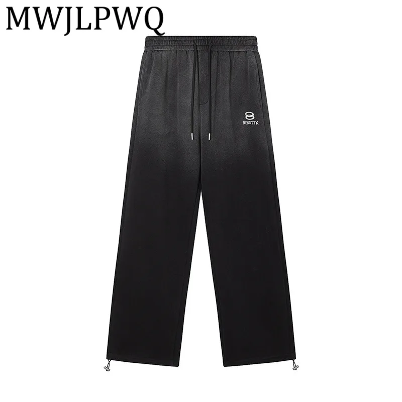 

MWJLPWQ Men's Heavy American Retro Sweatpants Washed Tie-Dye Street Loose Straight Draped Straight Wide-Leg Casual Pants 21946