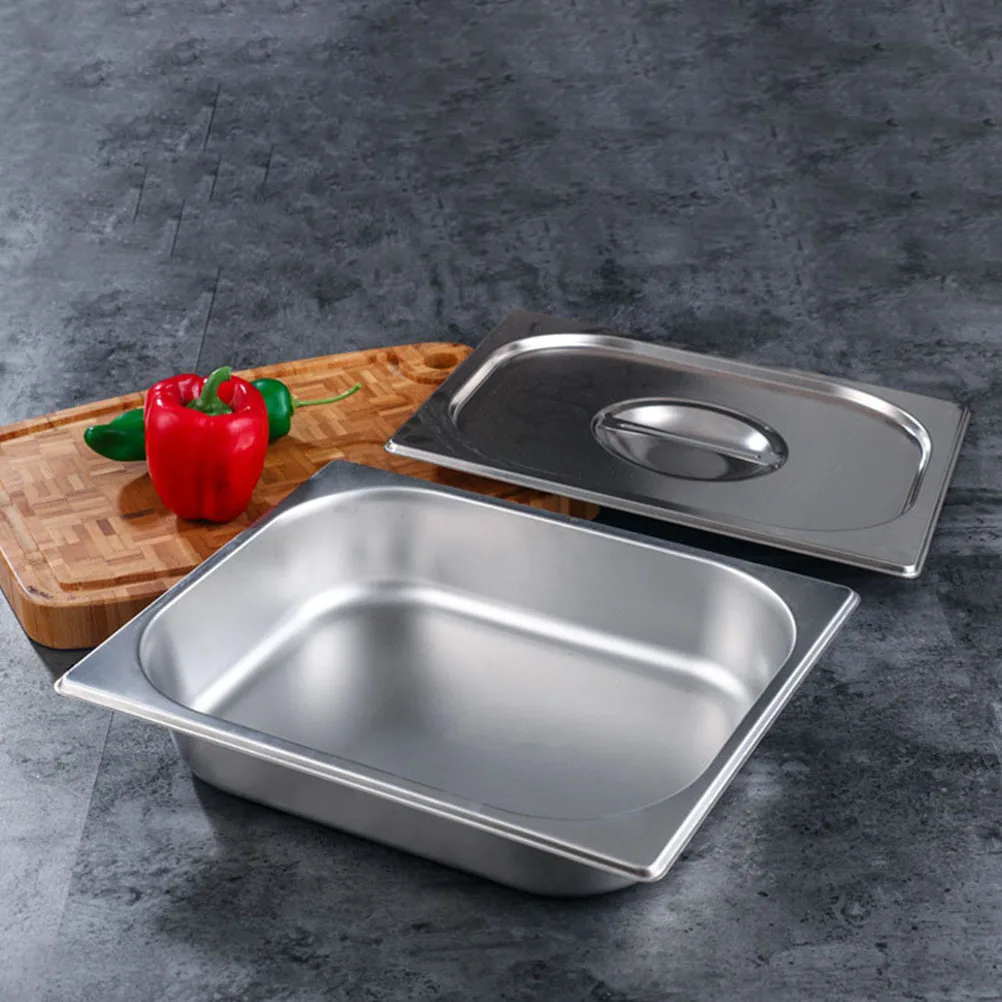 

Stainless Steel Buffet Tray 3.9L Rectangle Food Container Pan Dinner Serving Lid Reusable Easy Clean Smooth Polishing