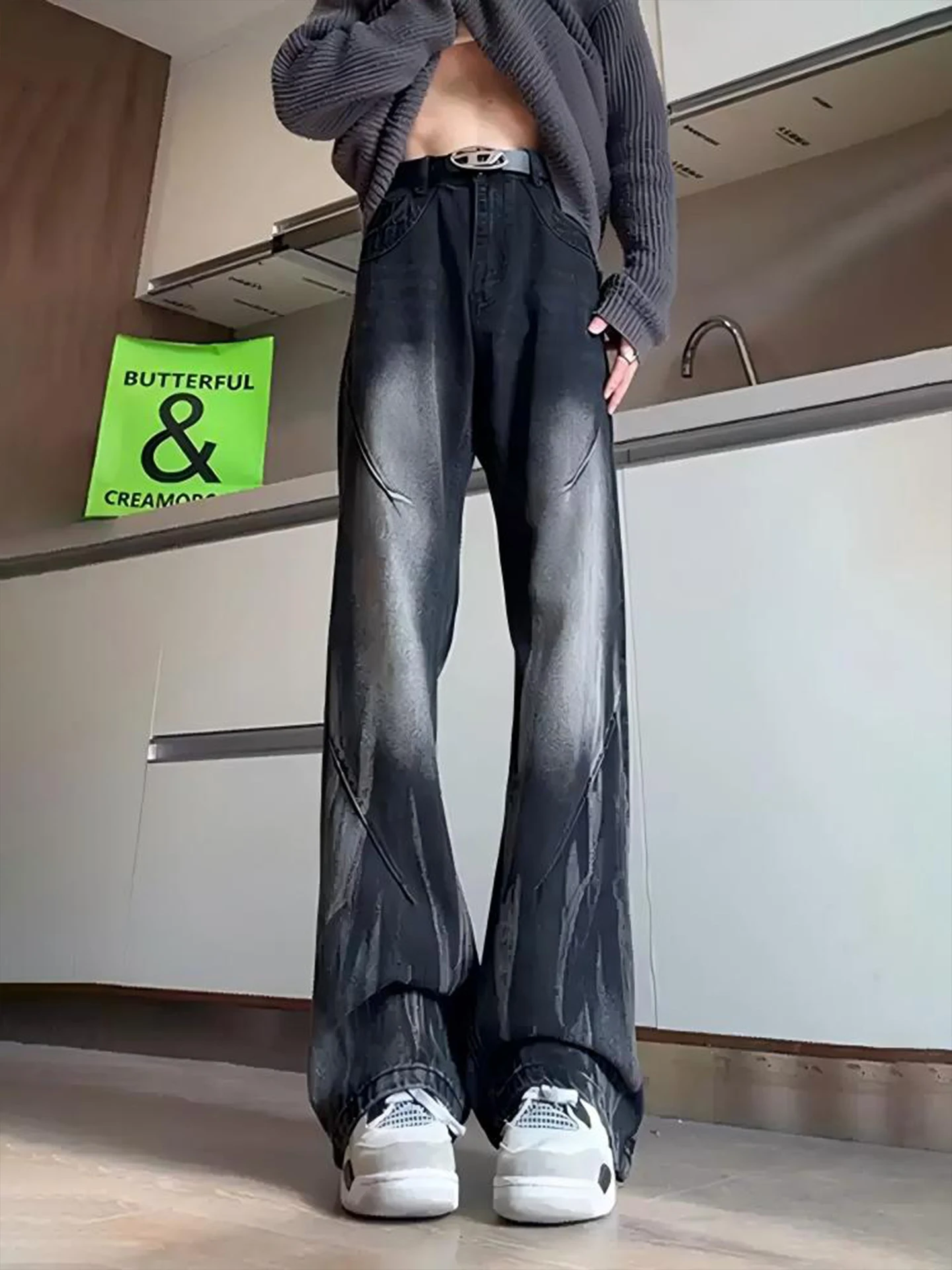 

Мужские джинсы в американском ретро-стиле, зауженные, с расклешенным низом, в уличном стиле, повседневные, прямые, молодежный тренд, весна-осень