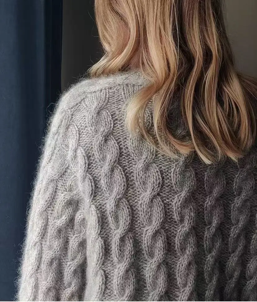 Exquisite hand woven textured round neck sweater with fashionable craftsmanship, long sleeved casual wool mohair sweater, new st