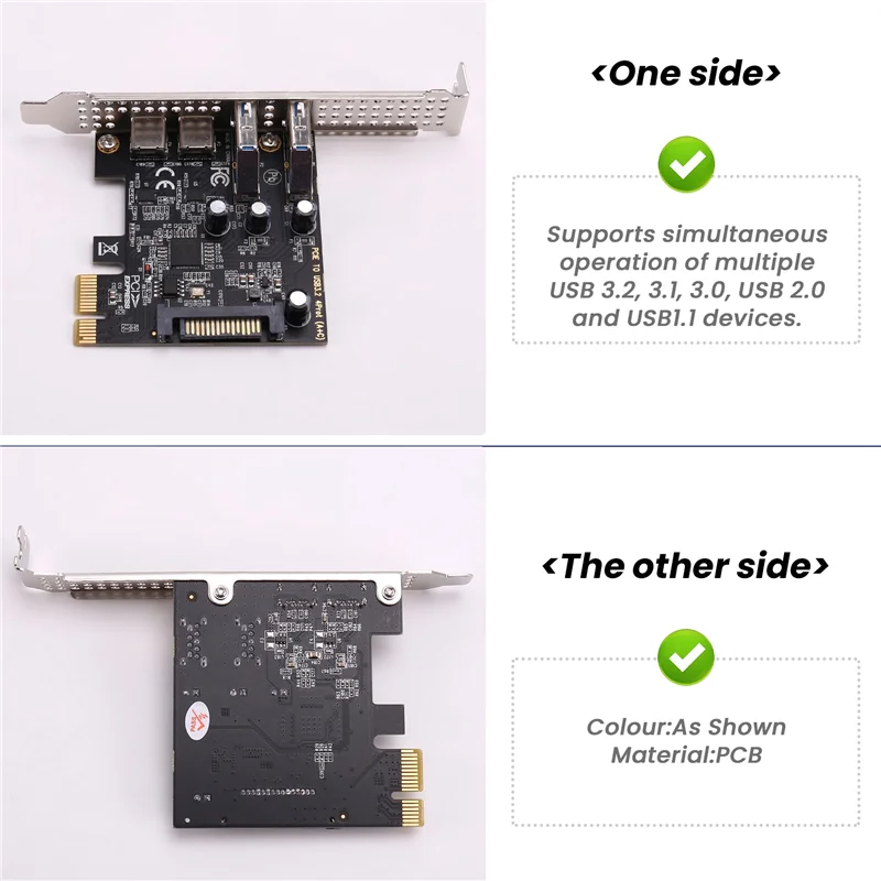Карта расширения Exquisite-PCI Карта PCIE 4-портовая (тип C + A) Карта расширения USB 3.2 Высокоскоростной концентратор 5 Гбит/с без драйверов для настольных компьютеров