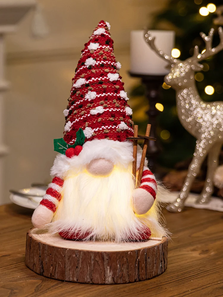 Natal luminoso trenó anão boneca com luz led esqui gnome figura boneca bonito boneca sem rosto para decoração de festa de ano novo