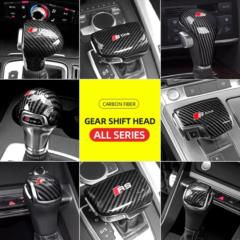 Car Carbon Fiber Gear Lever Cover Gear Shift Head Decorate Sticker For Audi Sline A1 A3 A5 A7 A6 RS Q3 Q5 Q7 TT B6 B7 8P 8L C6